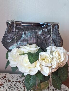 Vintage La Regale Metallic Silver Shoulder Bag & Clutch with Clip Top